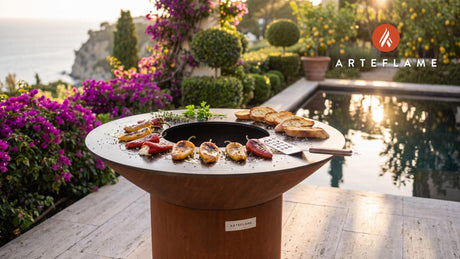 Charred Piquillo Peppers with Goat Cheese (Spanish Style) cooking on an Arteflame grill