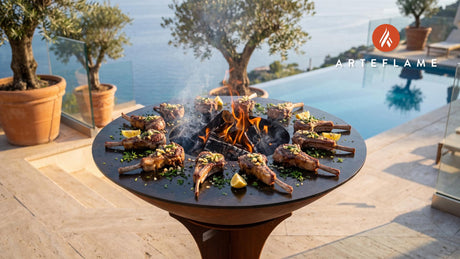Rosemary Garlic Lamb Chops (Spanish Style) cooking on an Arteflame grill