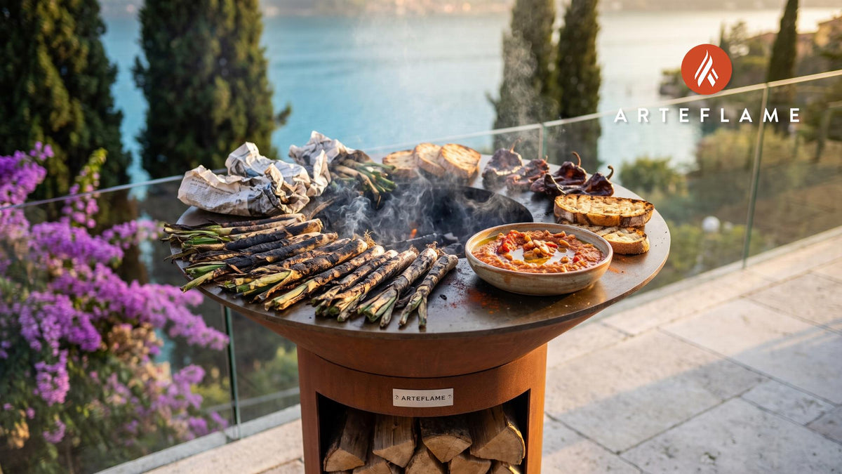 Grilled Calcots & Romesco Sauce (Spanish Style) cooking on an Arteflame grill