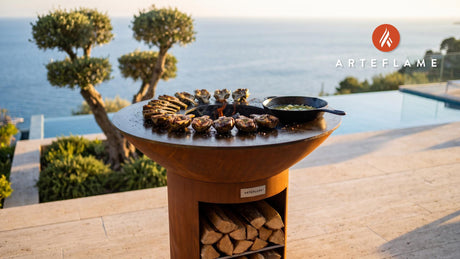 Charred Spanish Artichokes with Lemon Butter cooking on an Arteflame grill