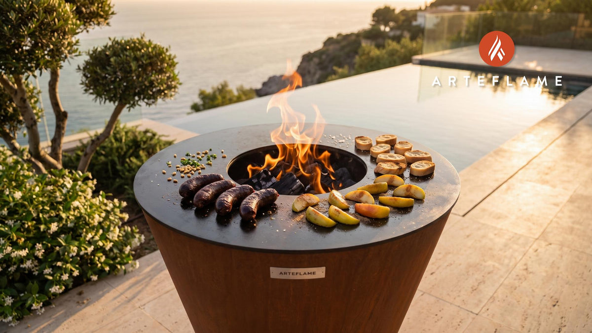 Seared Spanish Morcilla & Caramelized Apple cooking on an Arteflame grill