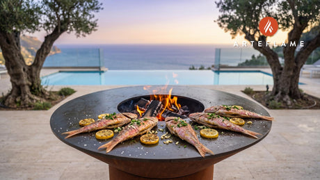 Grilled Red Mullet with Sea Salt (Spanish Style) cooking on an Arteflame grill