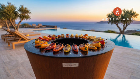 Charred Bell Peppers with Sea Salt (Spanish Style) cooking on an Arteflame grill