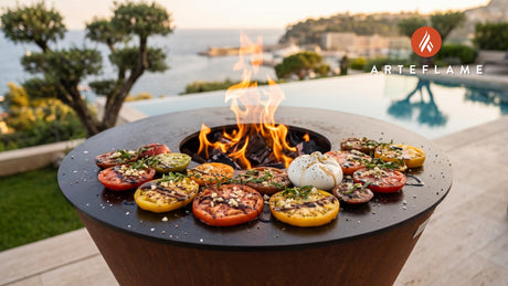 Grilled Heirloom Tomato Salad (Arkansas Style) cooking on an Arteflame grill