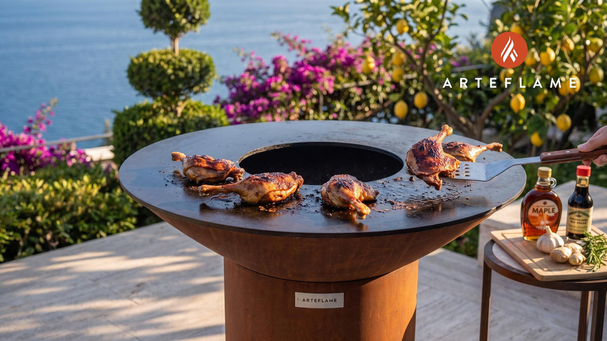 Maple Marinated Duck Legs (Arkansas Style) cooking on an Arteflame grill