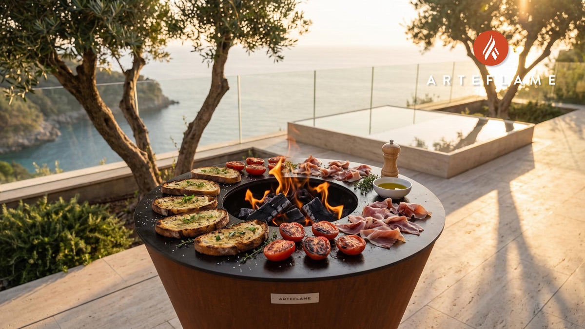 Iberico Ham & Charred Tomato Tostada (Spanish) cooking on an Arteflame grill