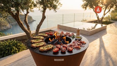 Iberico Ham & Charred Tomato Tostada (Spanish) cooking on an Arteflame grill
