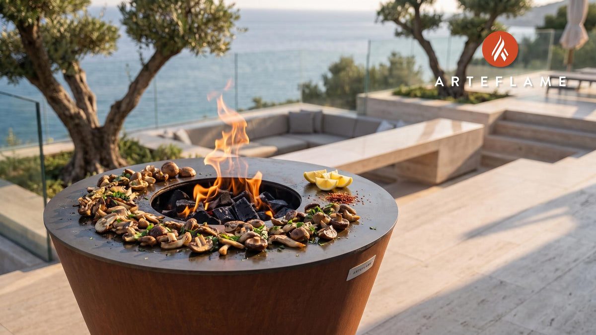 Grilled Wild Mushrooms cooking on an Arteflame grill