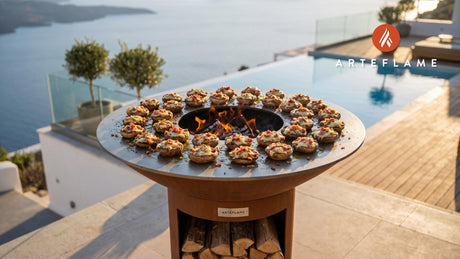 Grilled Stuffed Mushrooms with Iberian Ham (Spanish Style) cooking on an Arteflame grill