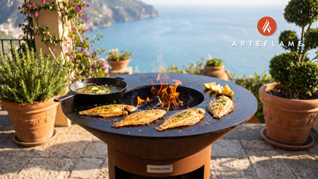 Grilled Sole with Lemon & Capers (Spanish Style) cooking on an Arteflame grill