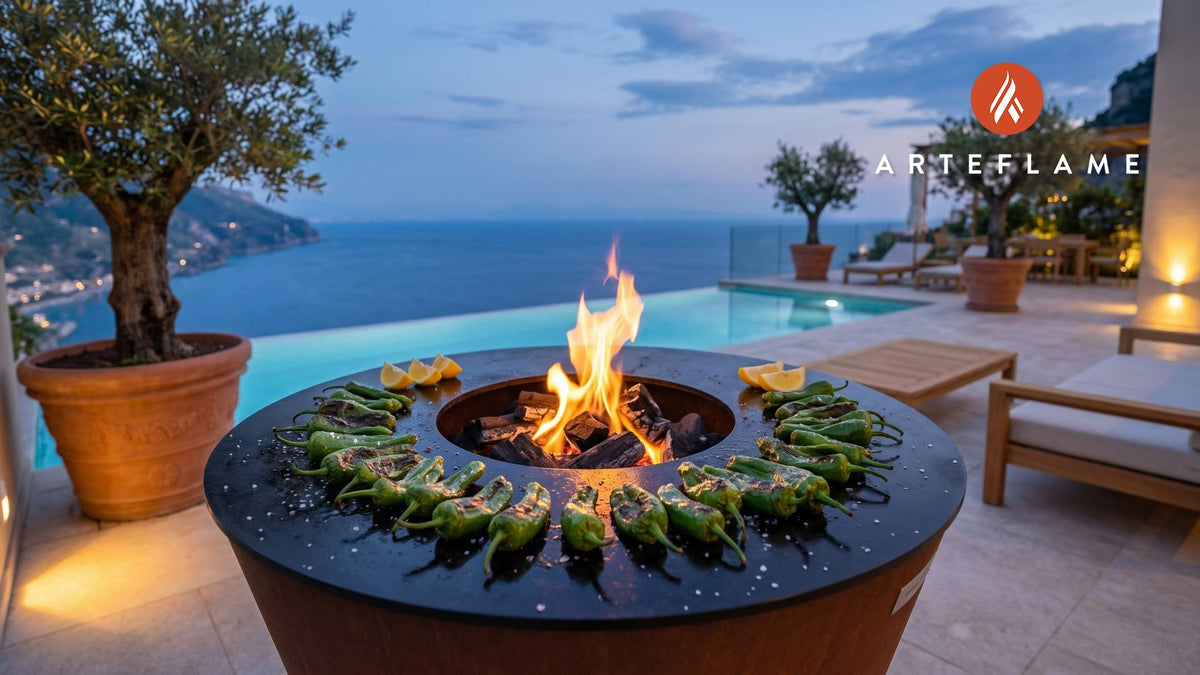 Grilled Padron Peppers cooking on an Arteflame grill