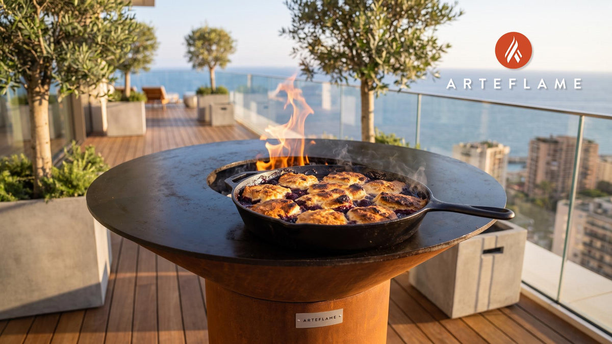 Grilled Blackberry Cobbler Skillet (Arkansas Style) cooking on an Arteflame grill