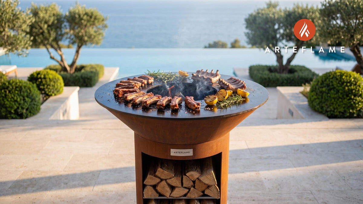 Juicy Grilled Iberico Pork Ribs (Spanish Style) cooking on an Arteflame grill