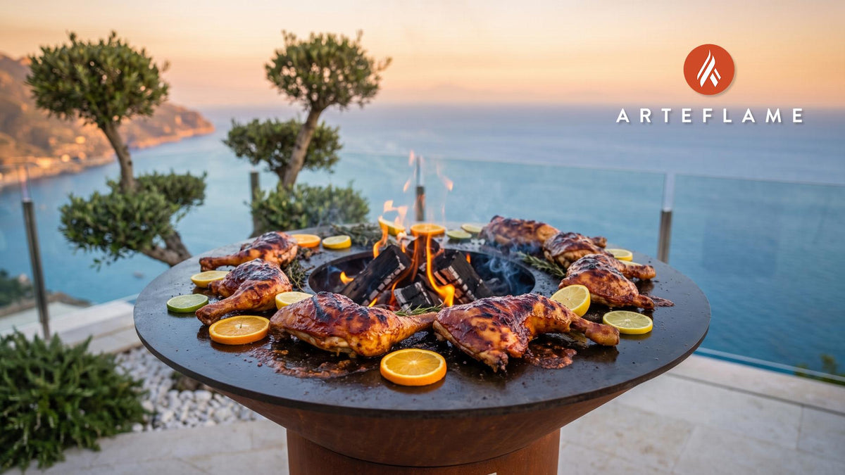 Citrus Glazed BBQ Chicken (California Style) cooking on an Arteflame grill