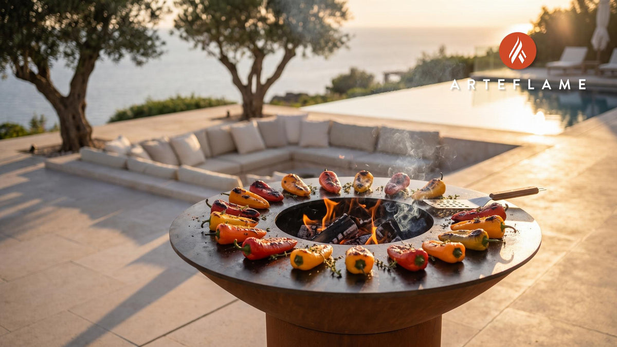 Grilled Cheese Stuffed Peppers (Spanish Style) cooking on an Arteflame grill