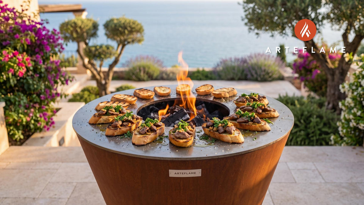 Grilled Rabbit Liver Toasts (Spanish Style) cooking on an Arteflame grill