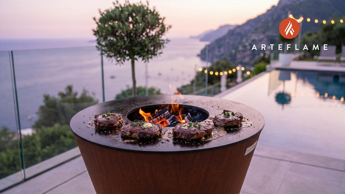Grilled Venison Steaks & Thyme Butter (Spanish Style) cooking on an Arteflame grill