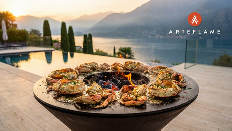 Grilled Dungeness Crab (California Style) cooking on an Arteflame grill