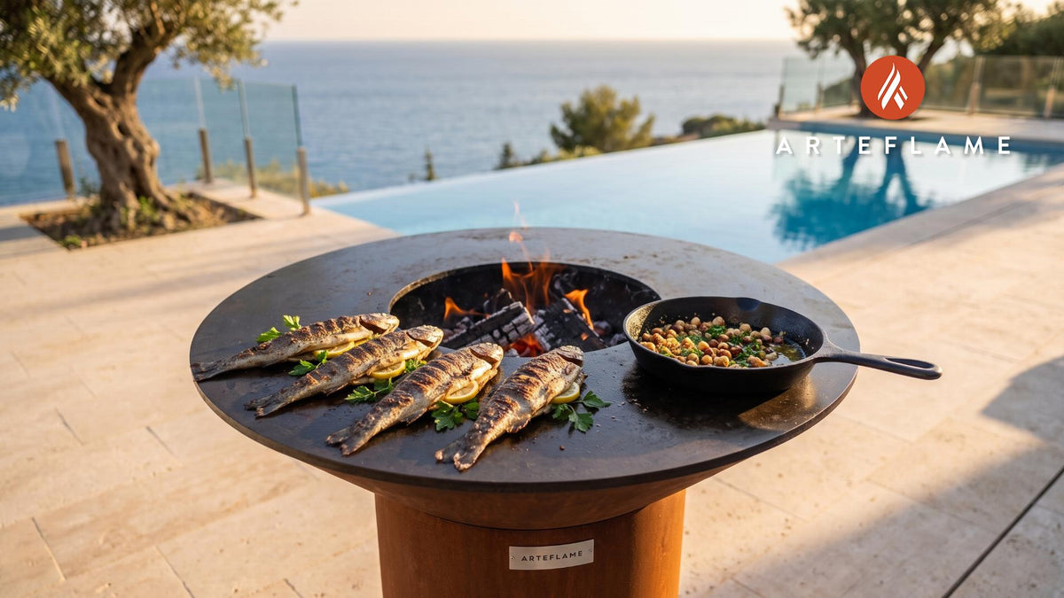 Grilled Whole Trout with Hazelnut Sauce (Spanish Style) cooking on an Arteflame grill