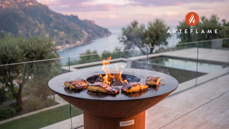 Miso Glazed Grilled Black Cod (California Style) cooking on an Arteflame grill