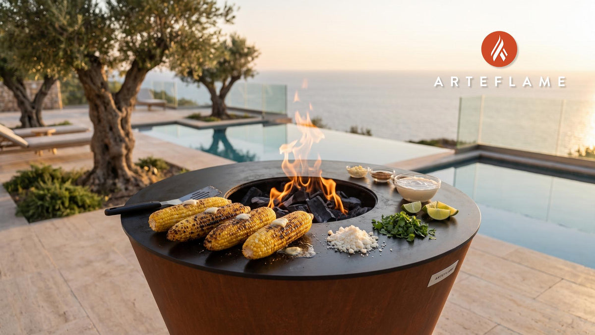 Charred Elote cooking on an Arteflame grill