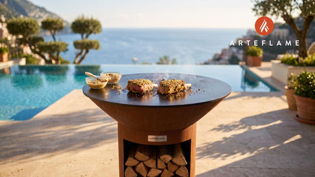 Almond Crusted Lamb Loins (Spanish Style) cooking on an Arteflame grill