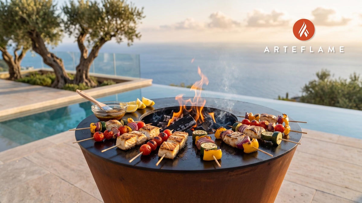 Grilled Fish Skewers (California Style) cooking on an Arteflame grill