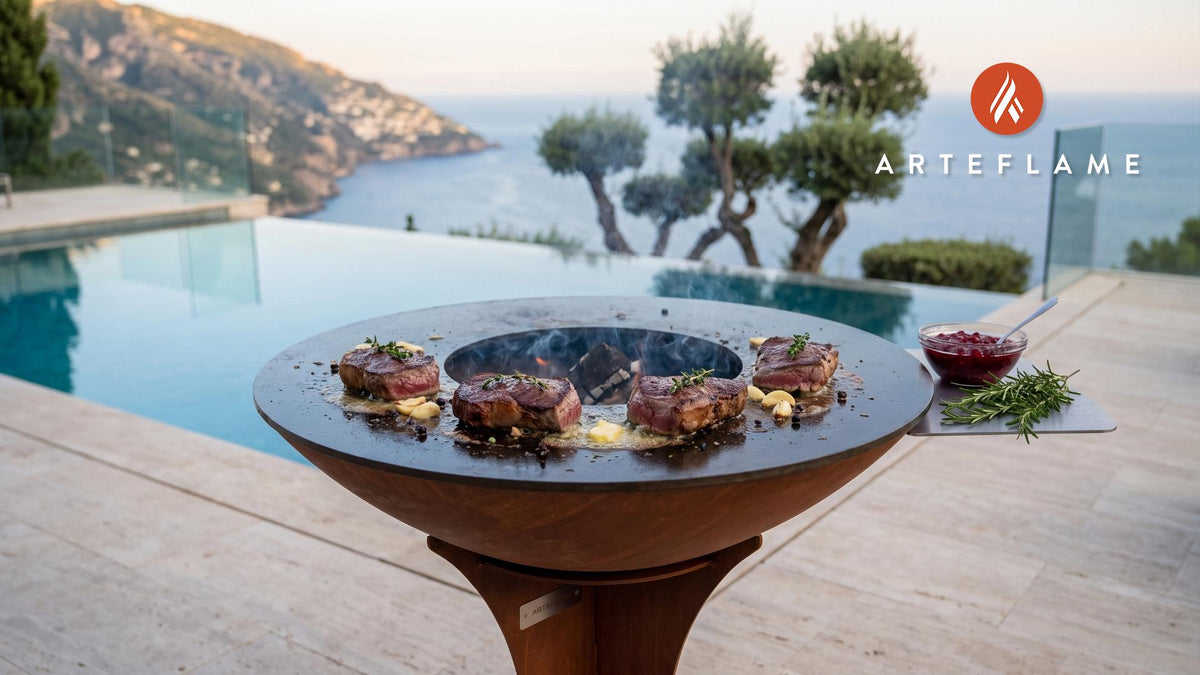 Seared Reindeer Steaks (Norwegian Winter Style) cooking on an Arteflame grill