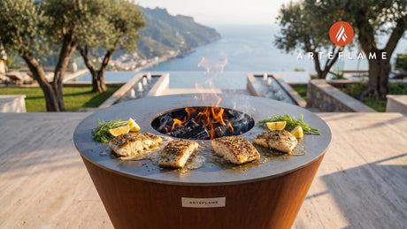 Seared Norwegian Halibut with Nordic Spices cooking on an Arteflame grill
