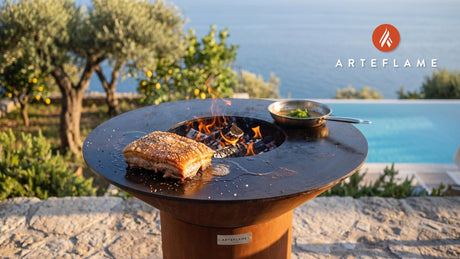 Crispy Grilled Pork Belly & Mustard Sauce (Norwegian Style) cooking on an Arteflame grill