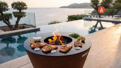 Grilled Arctic Char with Horseradish Cream (Norwegian Style) cooking on an Arteflame grill
