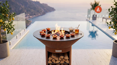 Grilled Peaches with Honey Mascarpone (California Style) cooking on an Arteflame grill