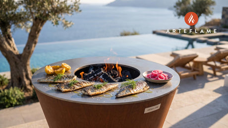 Wood-Fired Norwegian Mackerel & Pickled Onion cooking on an Arteflame grill
