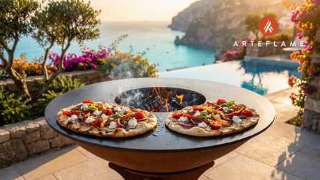 Grilled Flatbread & Goat Cheese (California Style) cooking on an Arteflame grill