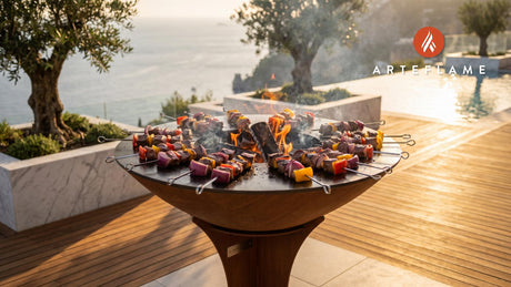 Grilled Whale Meat Skewers (Norwegian Style) cooking on an Arteflame grill