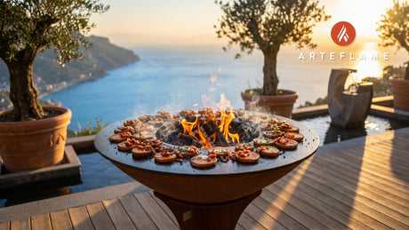 Grilled Sweet Potatoes with Maple Glaze (California Style) cooking on an Arteflame grill