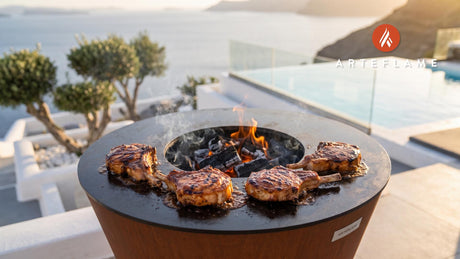 Bourbon Glazed Pork Chops (California Style) cooking on an Arteflame grill