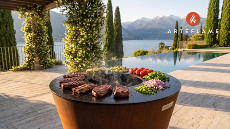 Seared Skirt Steak with Avocado Salsa (California Style) cooking on an Arteflame grill