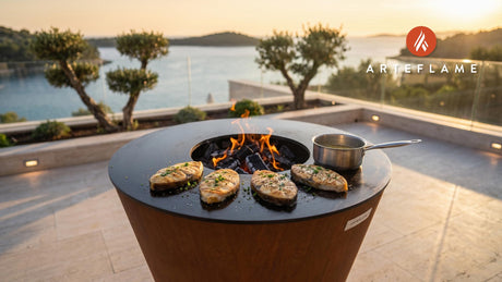 Grilled Halibut Lemon Butter (California Style) cooking on an Arteflame grill