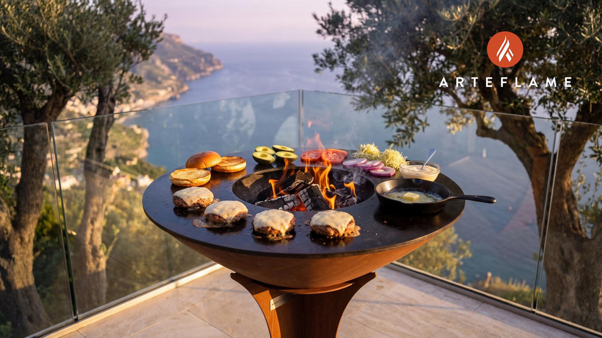 Juicy Grilled Turkey Burgers (California Style) cooking on an Arteflame grill