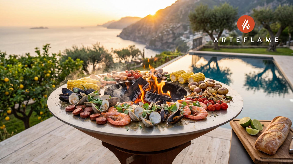 Wood-Fired Clam Bake (California Baja Style) cooking on an Arteflame grill
