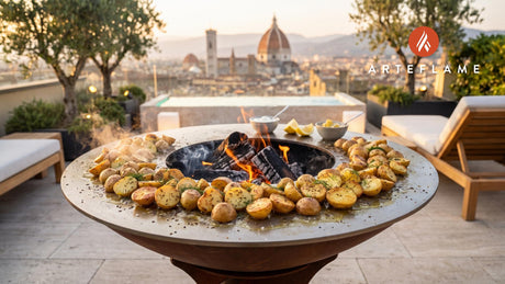 Crispy Grilled Potatoes with Smoked Salt (Norwegian Style) cooking on an Arteflame grill