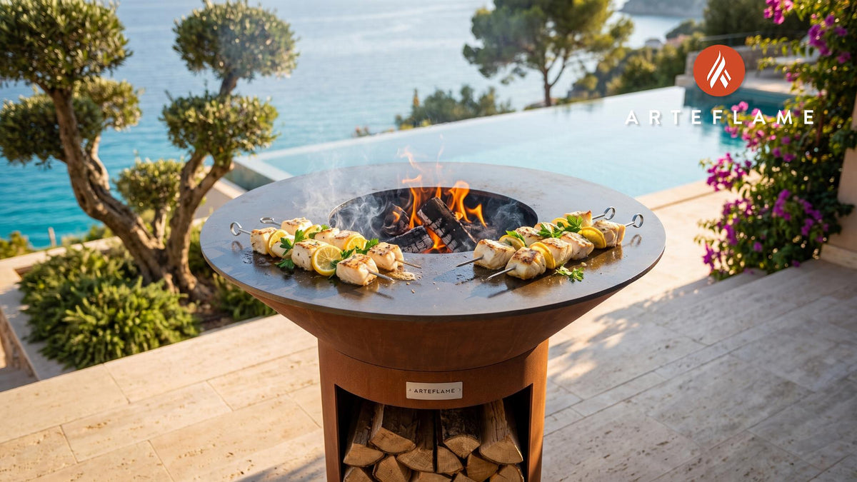 Norwegian Codfish Skewers cooking on an Arteflame grill