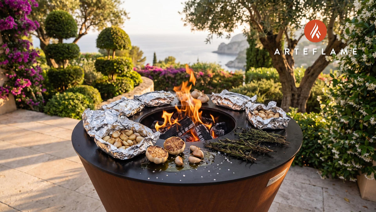 Wood-Fired Roasted Garlic (California Style) cooking on an Arteflame grill
