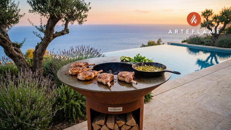 Grilled Pork Chops with Green Chili (Colorado Style) cooking on an Arteflame grill