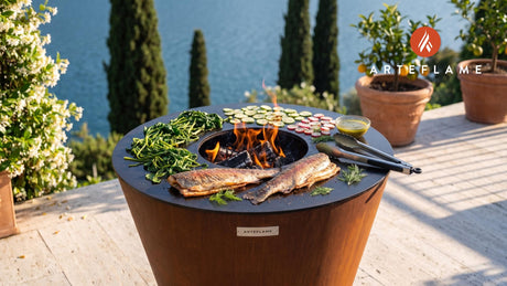 Smoked Trout Salad & Grilled Watercress (Norwegian Style) cooking on an Arteflame grill