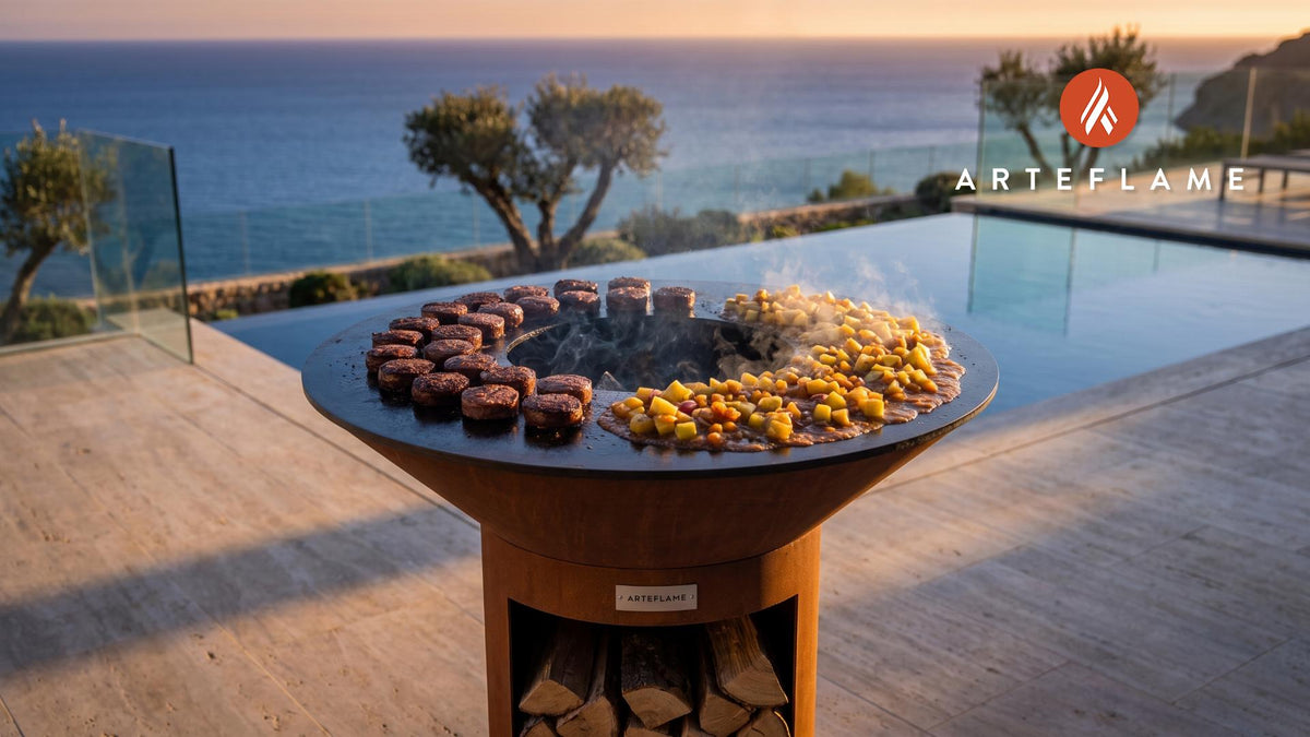 Grilled Blood Sausage & Apple Chutney (Norwegian Style) cooking on an Arteflame grill