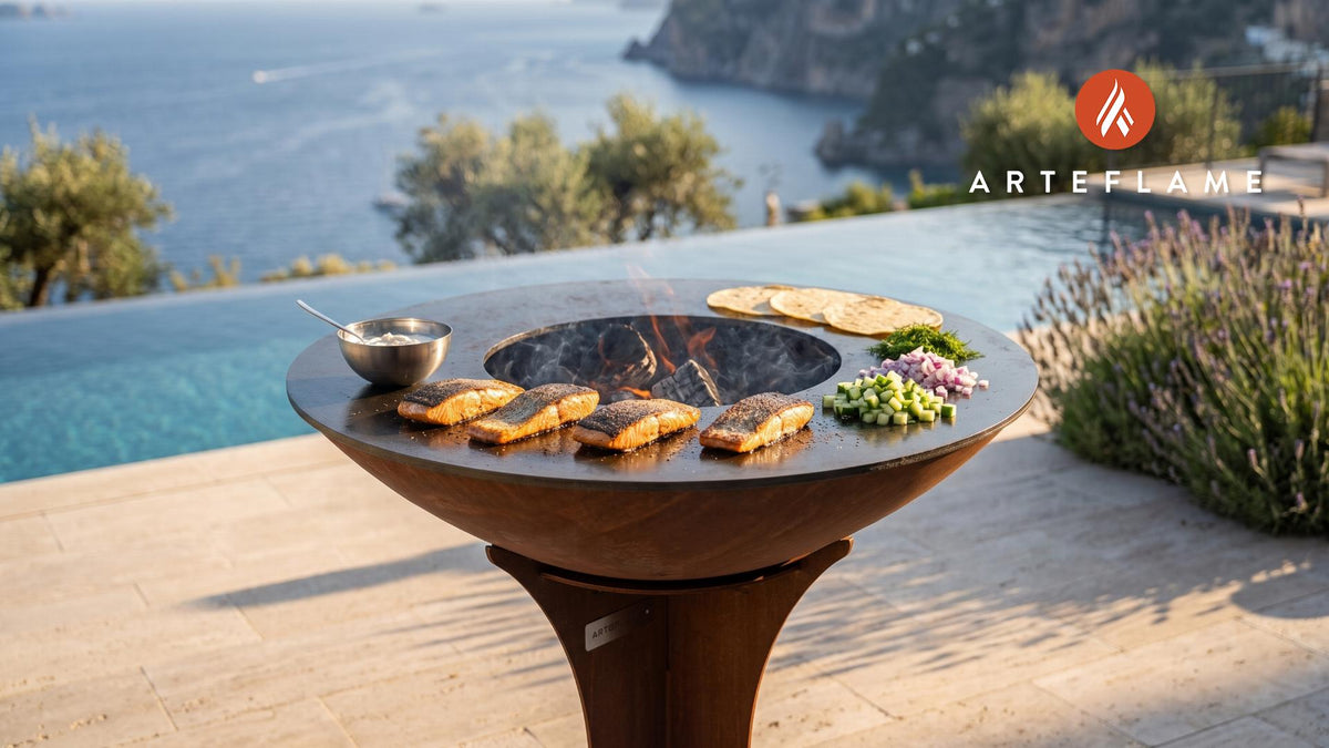 Smoky Arctic Char Tacos (Norwegian Style) cooking on an Arteflame grill