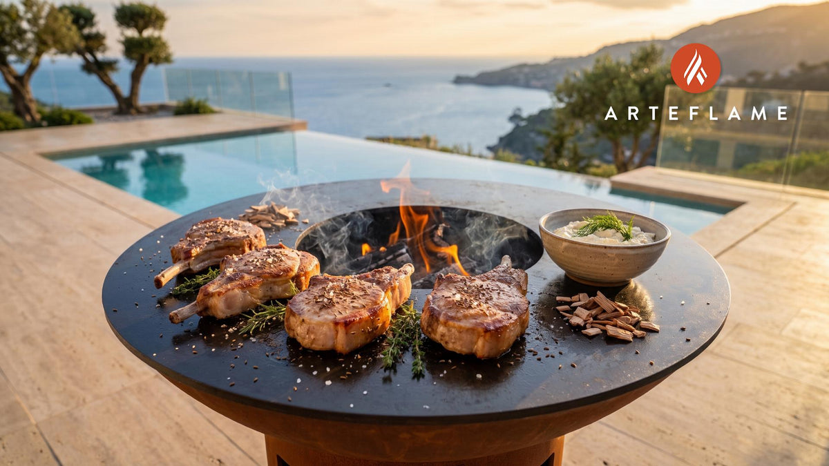 Smoked Pork Chops with Horseradish (Norwegian Style) cooking on an Arteflame grill