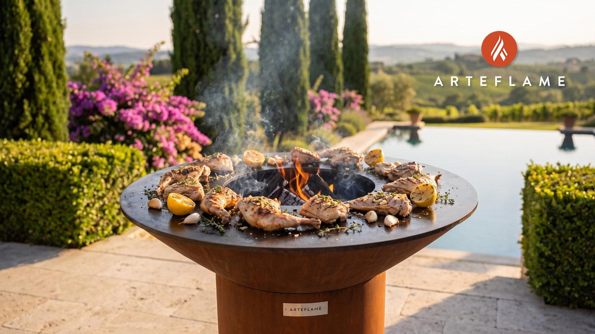 Grilled Rabbit with Thyme (Belgian Style) cooking on an Arteflame grill